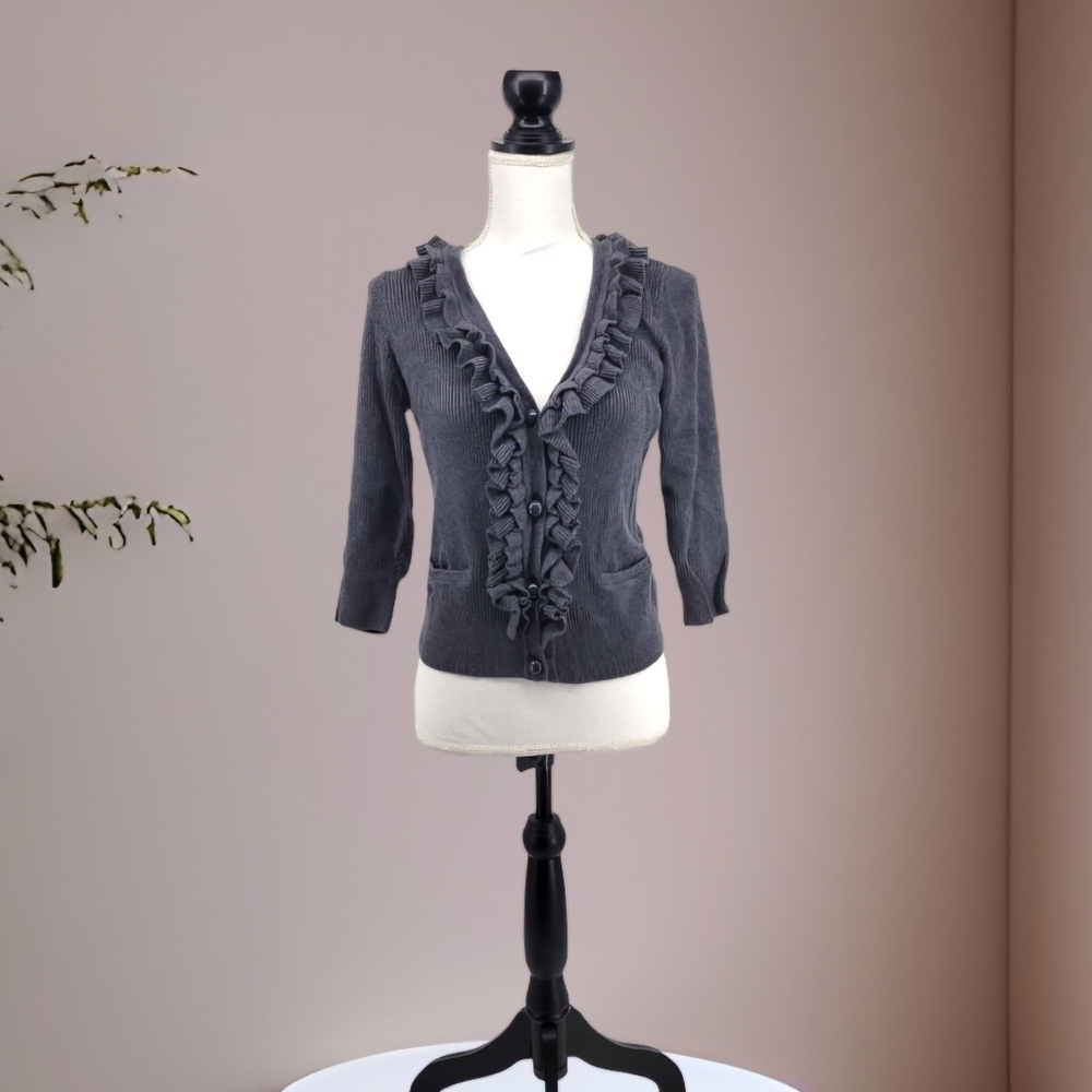 Talbots Petite Ruffle Front Button Up Cardigan‎ - Picture 3 of 11